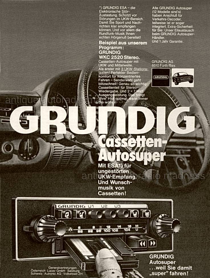 Vintage GRUNDIG car radio advert model WKC 2520 Stereo - Germany - 1976