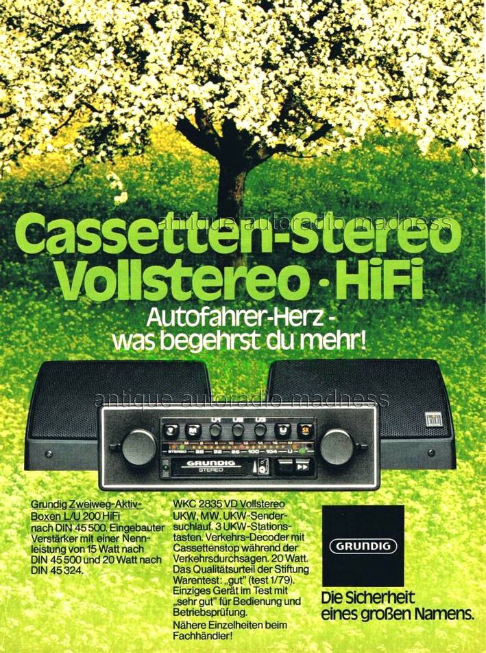Vintage GRUNDIG car stereo model WKC 2835 VD advert - 1977