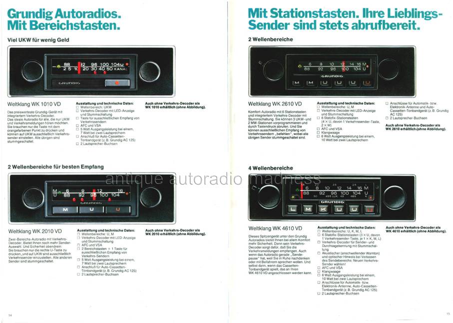 Vintage GRUNDIG car stereo catalog - year 1979 - Germany - p14 - 15