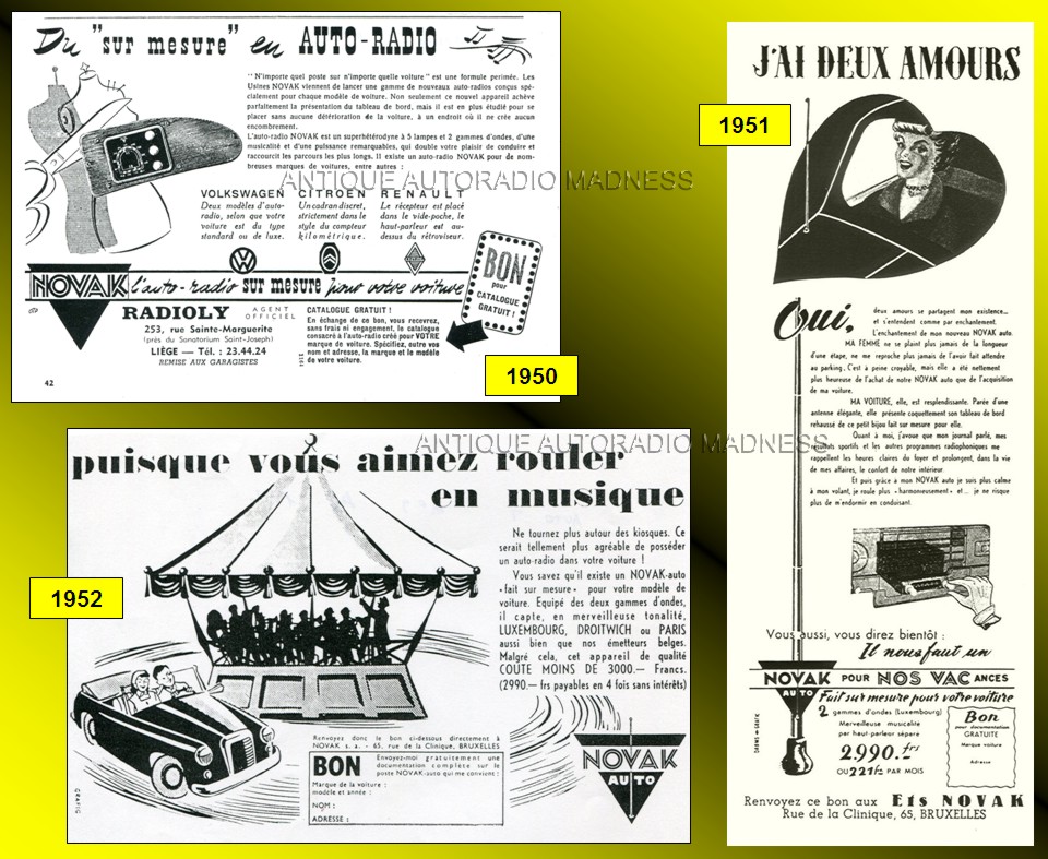 Autoradio NOVAK vintage : publicités diverses 50s