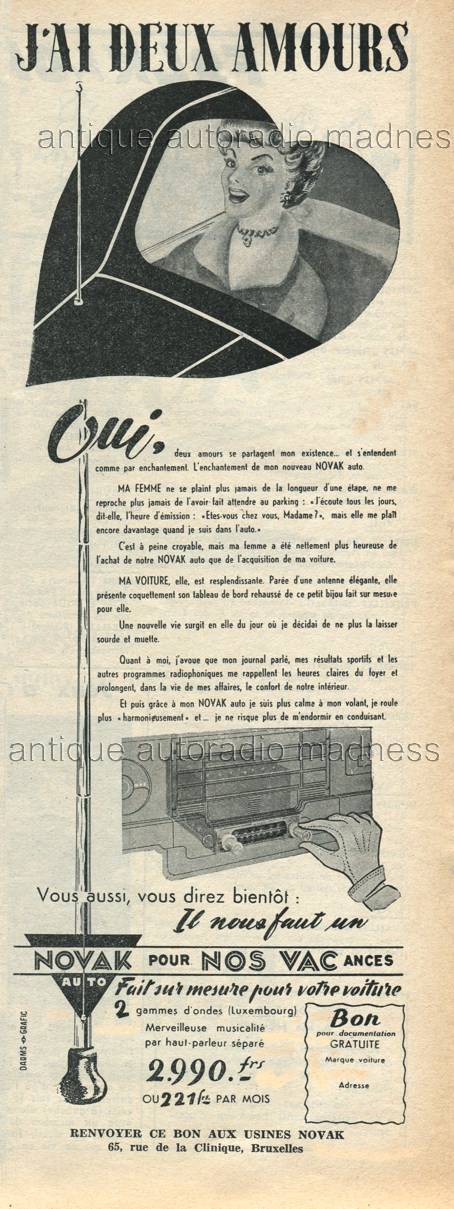Autoradio vintage NOVAK 1951 - Publicit de presse version 1