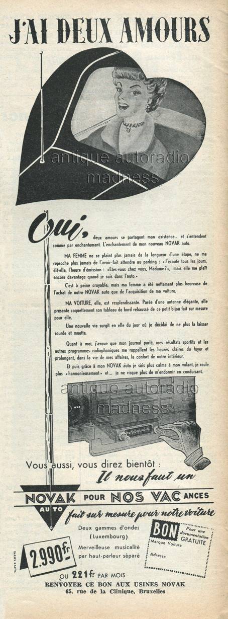 utoradio vintage NOVAK 1951 - Publicit de presse version 2