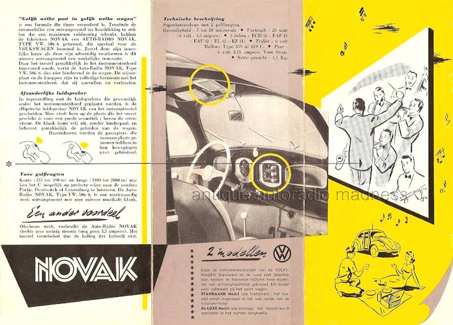 Montage autoradio VW 1952 - Folder publicitaire vintage NOVAK (NL) - 2