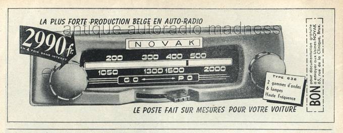 Autoradio vintage NOVAK - Publicit de presse Royal Auto de fvrier 1954