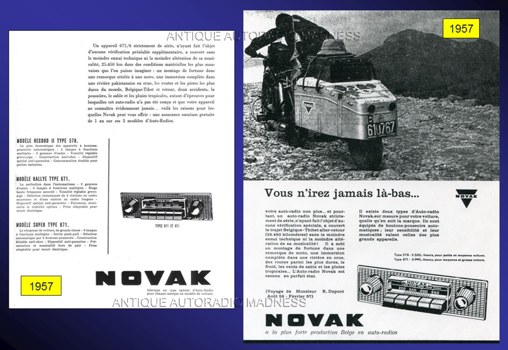 Publicités anciennes 50s autoradios NOVAK "Tests en situation réelle"