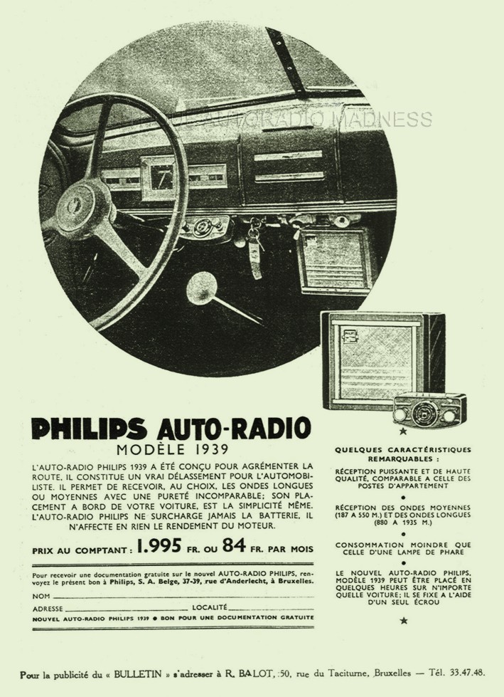 Vintage belgian PHILIPS car radio model 1939 (Bruxelles)