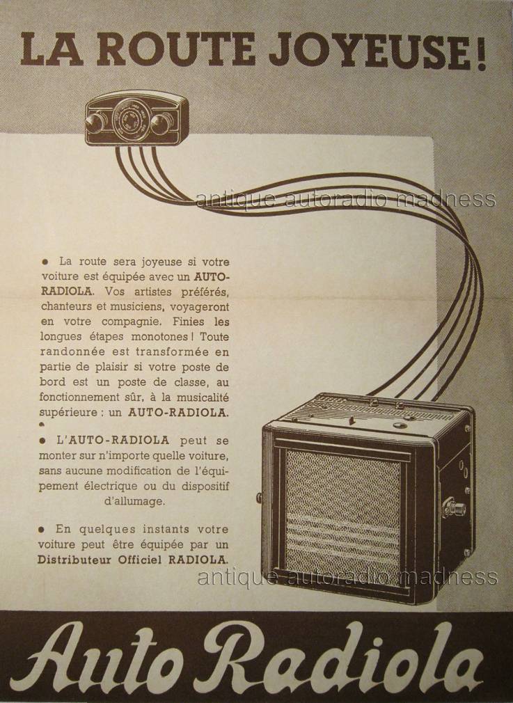 Publicité française RADIOLA modèle autoradio 1939