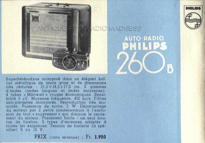 Extrait catalogue PHILIPS autoradio 1940 modèle 260 B