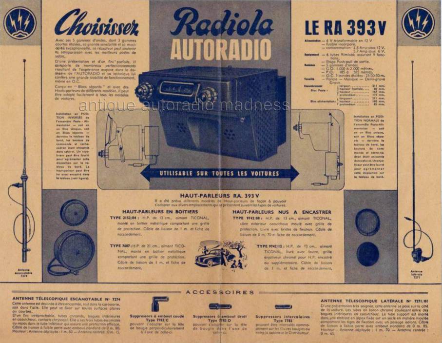 Publicité française 1951 RADIOLA (PHILIPS) modèle : RA 393 V