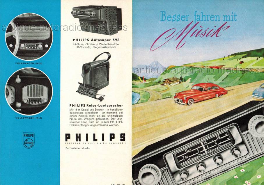 Vintage PHILIPS car radio advertisement model Autosuper 593 - 1953