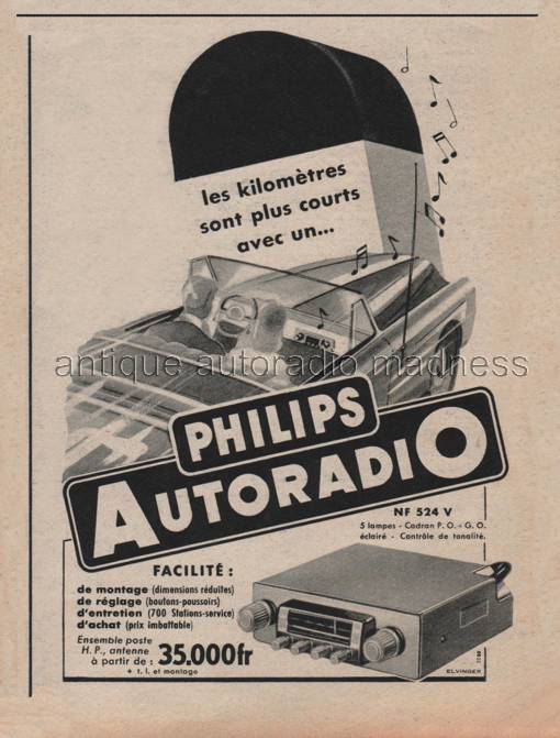 Vintage publicity PHILIPS car radio model NF 524 V - 1953