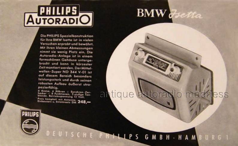 Vintage PHILIPS car radio model ND 344 V year 1955 (BMW Isetta)