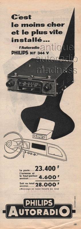 Publicité de presse PHILIPS autoradio - NF 344 V - 1956