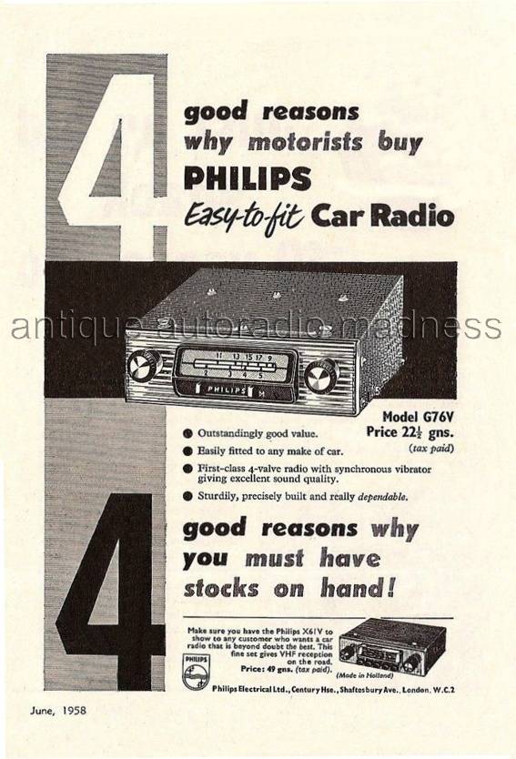 Old PHILIPS car radio advert. model : G76V "Easy to fit" and Luxury model X61V - 2