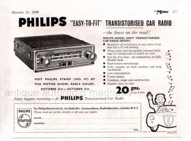 Vintage PHILIPS car radio advertising - year 1959