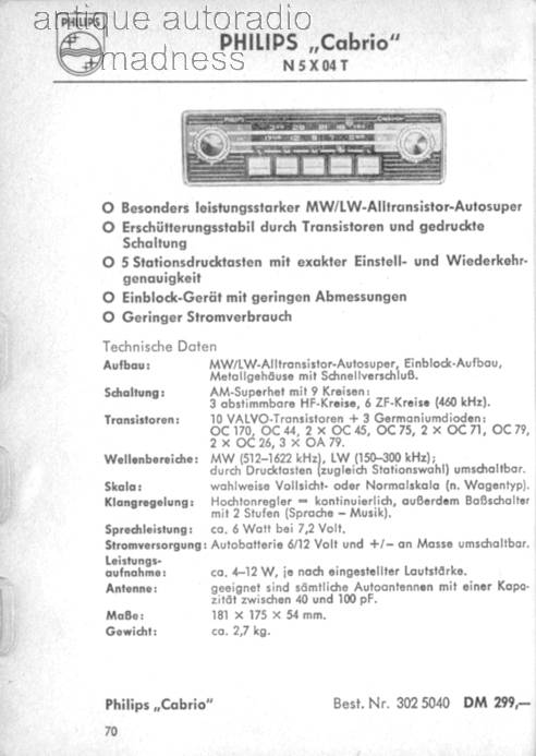 Old PHILIPS car radio catalog year 1961 (DE) - 4