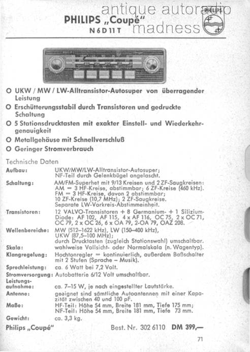 Old PHILIPS car radio catalog year 1961 (DE) - 5