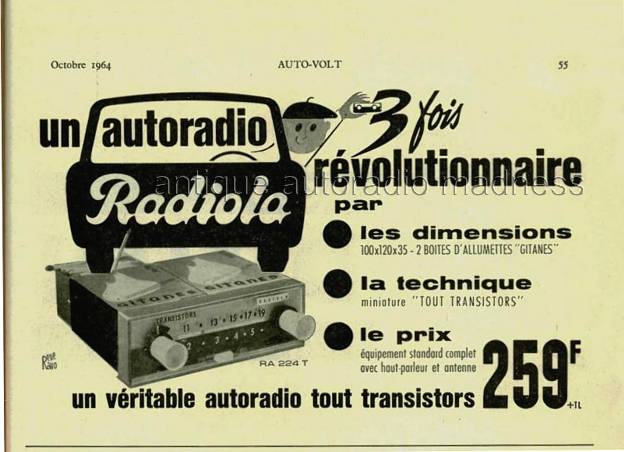Vintage RADIOLA car radio advertisement model RA224T