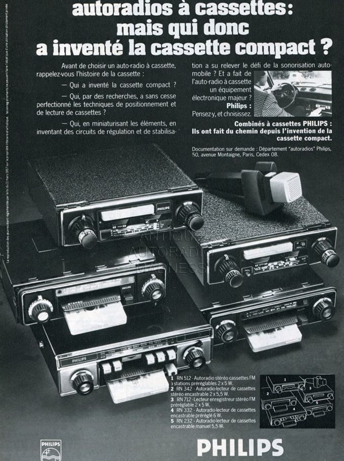 Oldschool PHILIPS car radio advert. - Compact cassette player