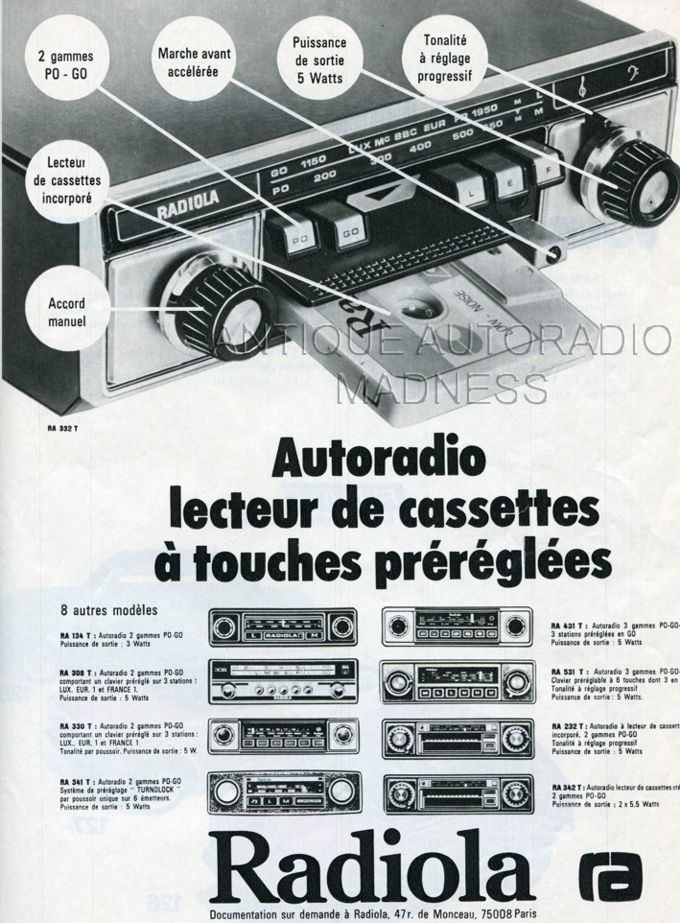 Vintage RADIOLA car radio advert.model RA-332T