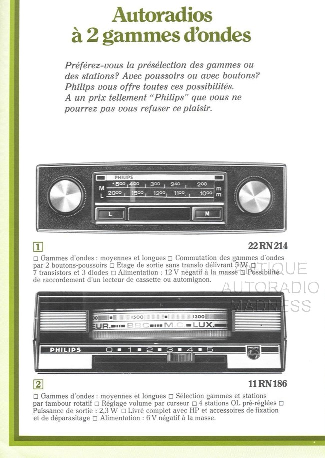 Ancien catalogue PHILIPS autoradios 1971 - 2
