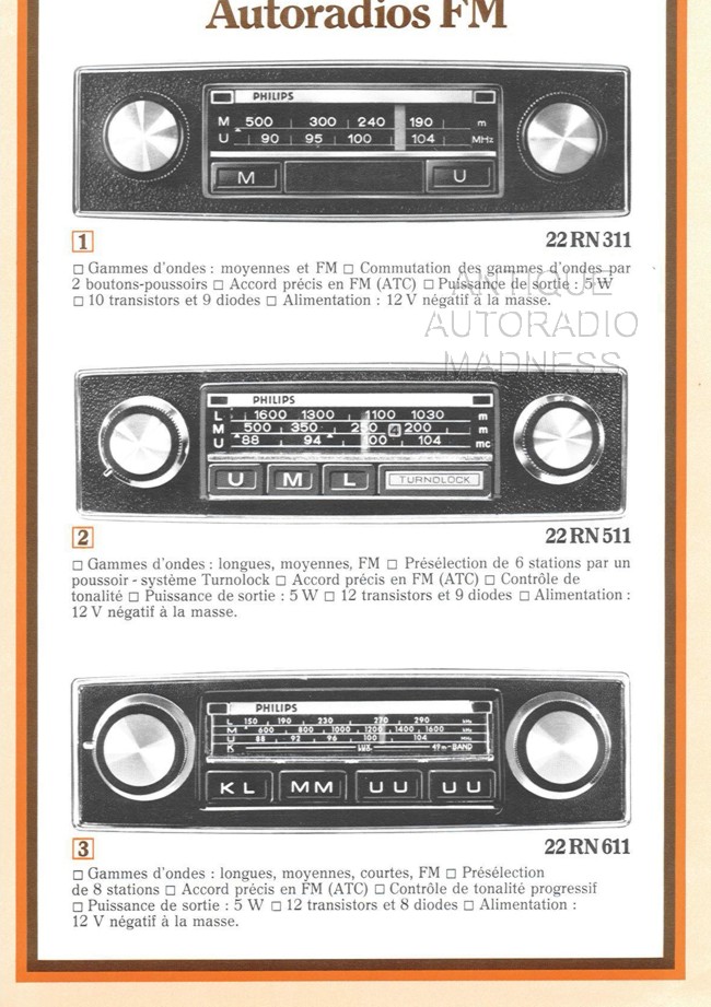 Ancien catalogue PHILIPS autoradios 1971 - 3