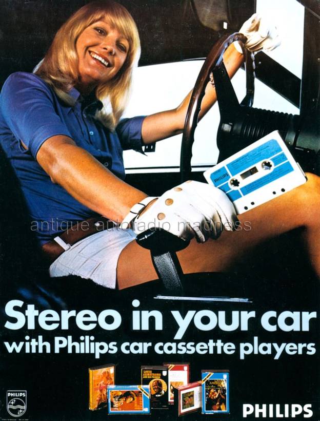 Old style PHILIPS car stereo advertising "Mini cassette players" - year 1971