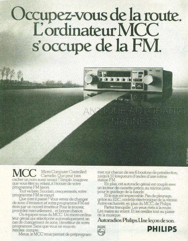 Publicité vintage PHILIPS car audio "Tuner FM MCC"