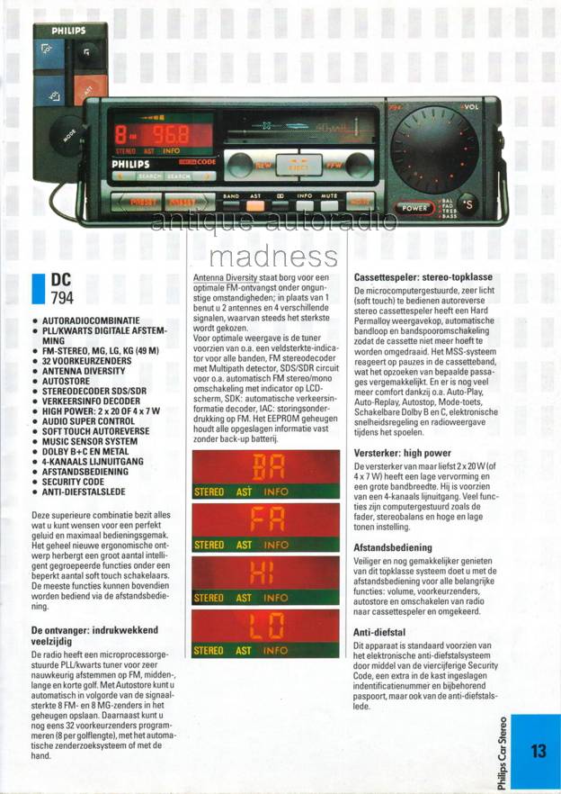Ancien catalogue PHILIPS car stereo année 1989 (Hollande) - 13