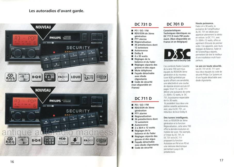 Catalogue publicitaire PHILIPS car stereo vintage - 1992-93  (Belgique - Fr)  p16 - p17