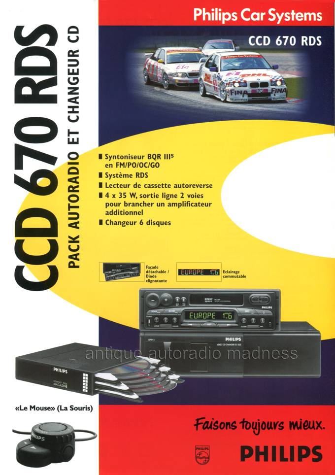 PHILIPS car systems : Feuillets publicitaires CCD 670 RDS - année 1996