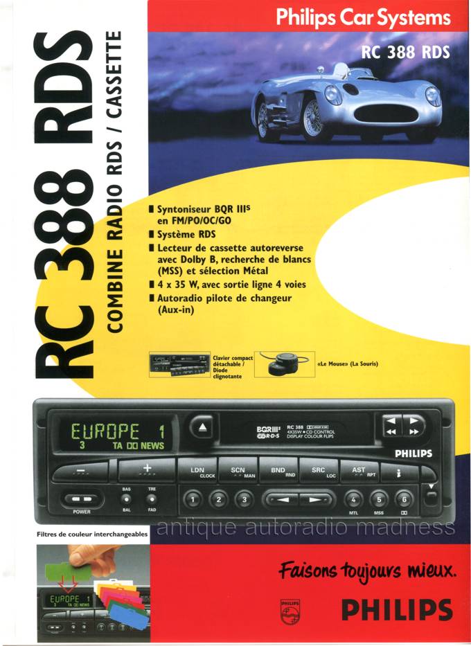 PHILIPS car systems : Feuillets publicitaires RC 388 RDS - année 1996
