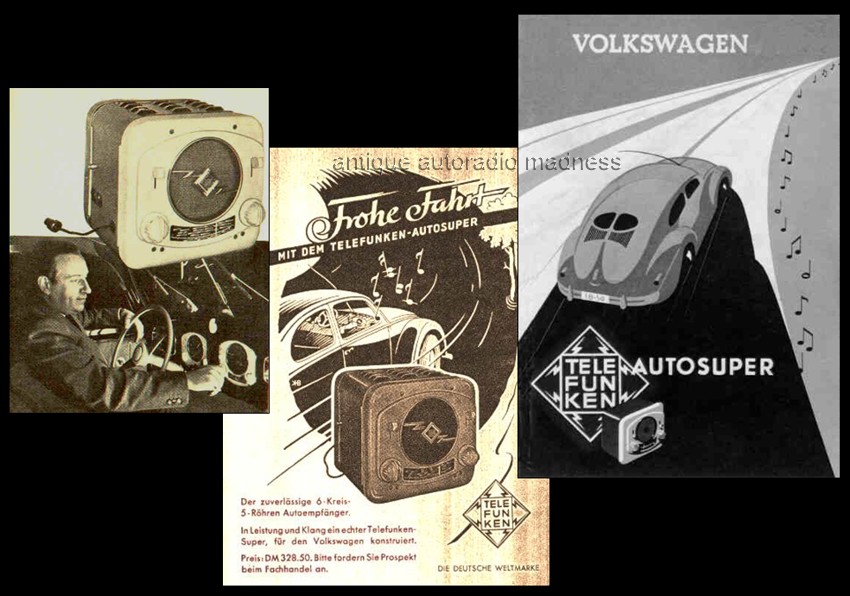 Publicités vintage années 50s: autoradios TELEFUNKEN pour le réseau VOLKSWAGEN