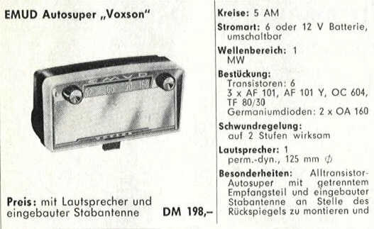 Vintage VOXSON Mirror car radio - 1963 - Model EMUD Autosuper
