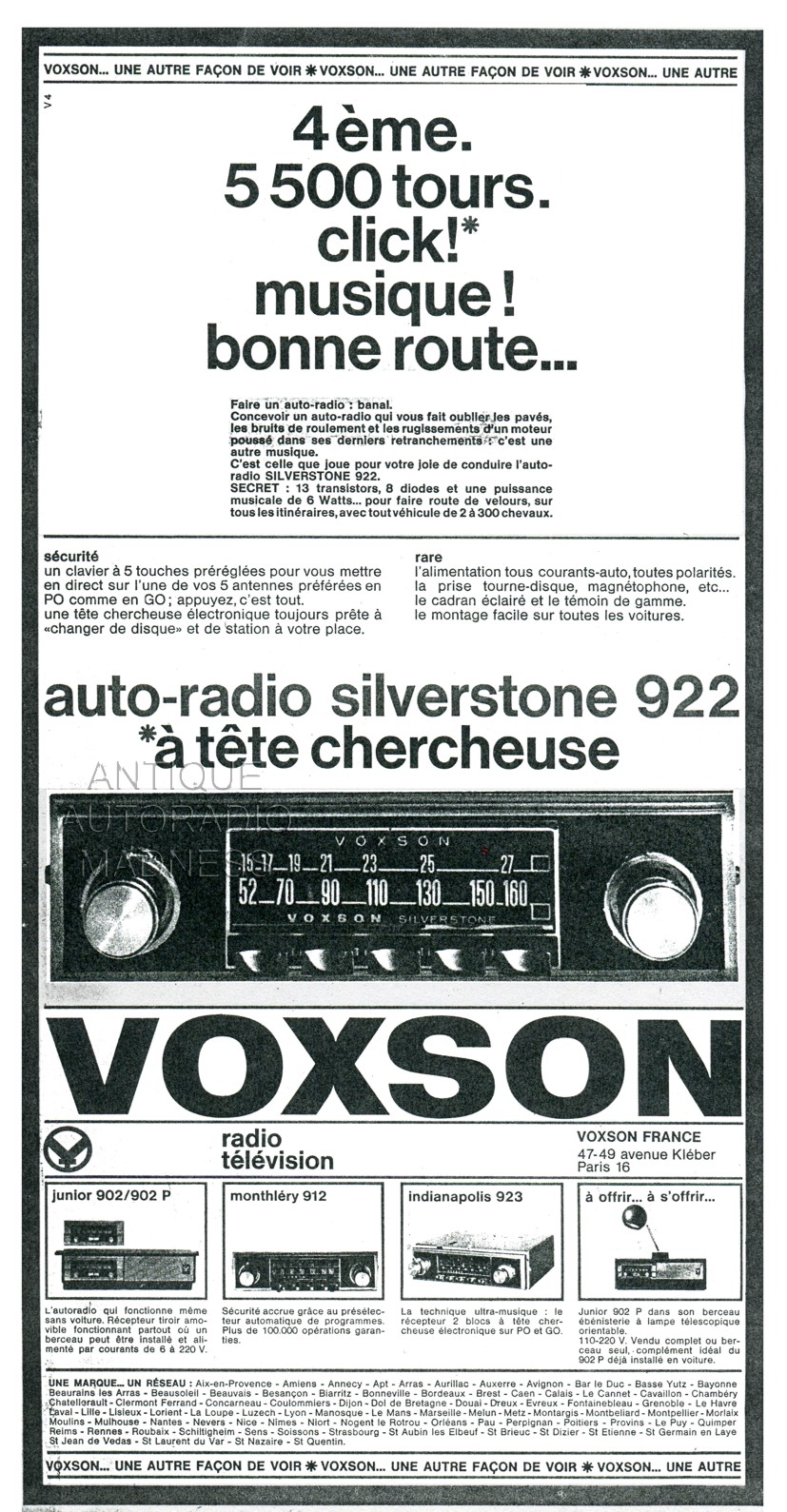 Publicité vintage de presse française (AutoJournal) - Gamme Autoradios VOXSON