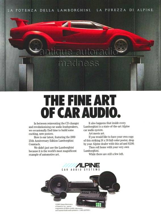 ALPINE car stereo advertisement "The fine art of car audio" - 1989