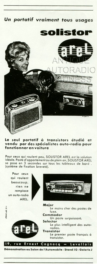 Publicité vintage gamme autoradios à lampes de la marque AREL (1959)