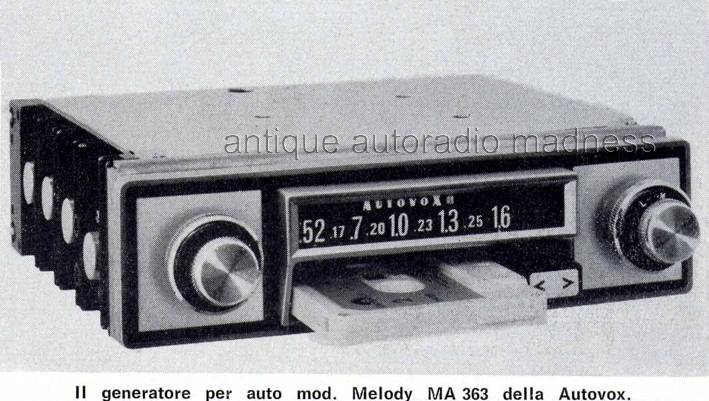 Stampa media pubblicità autoradio modello Autovox Melody MA 363 (1971)