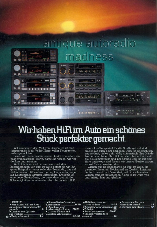 Vintage CLARION car stereo catalog - year 1983-84 - Germany - 2