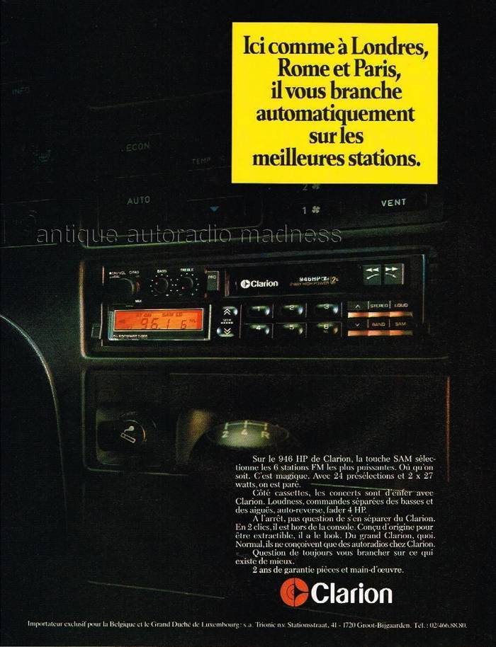 Vintage CLARION car stereo advert. model 946HP (Belgium)