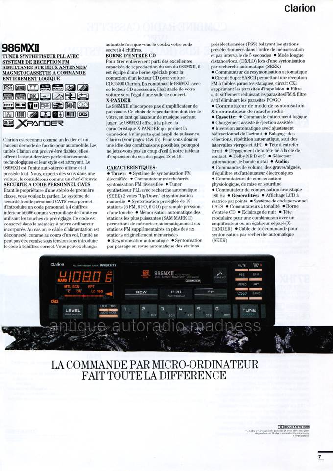 Vintage CLARION car stereo catalog - Year 1989 - Belgium (Fr) - 7