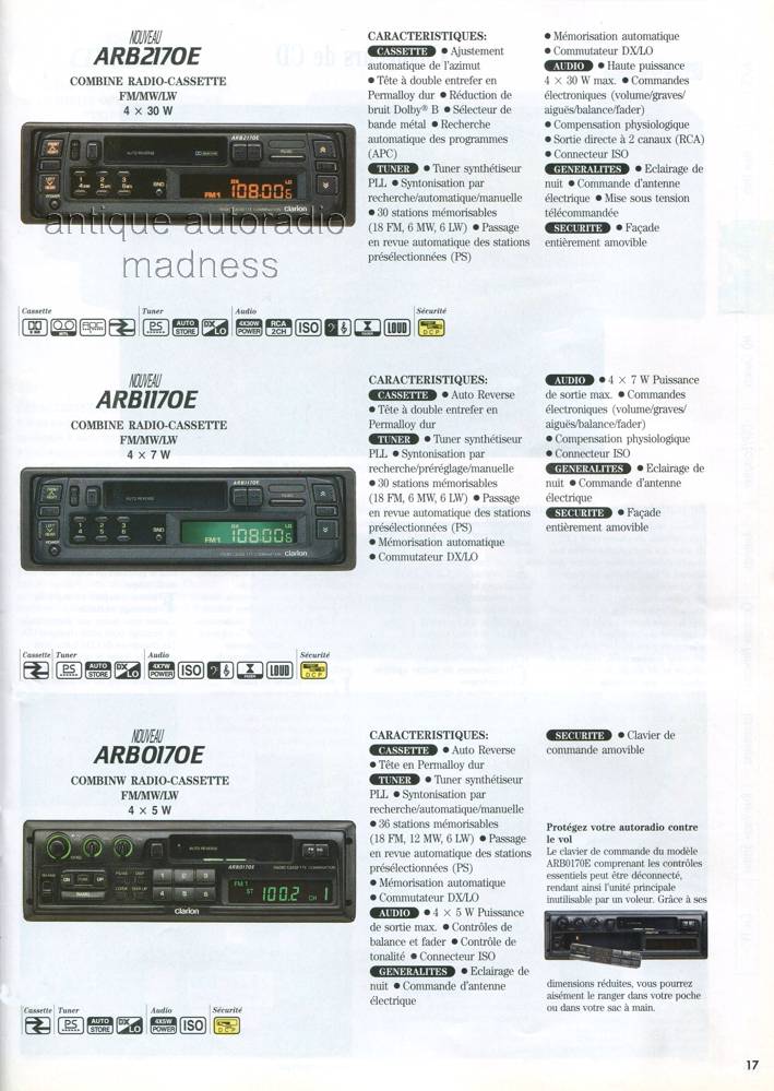 Vintage CLARION car stereo catalog - year 1995 - p17