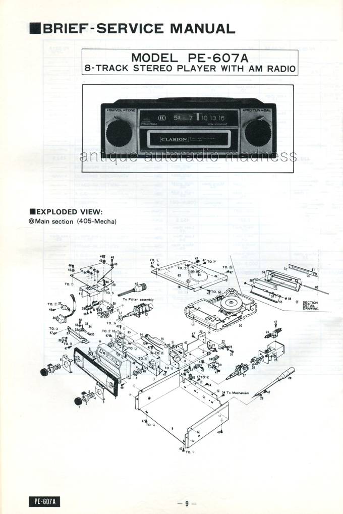 CLARION car stereo -  Technical infos - Year 1977 - PE-607A