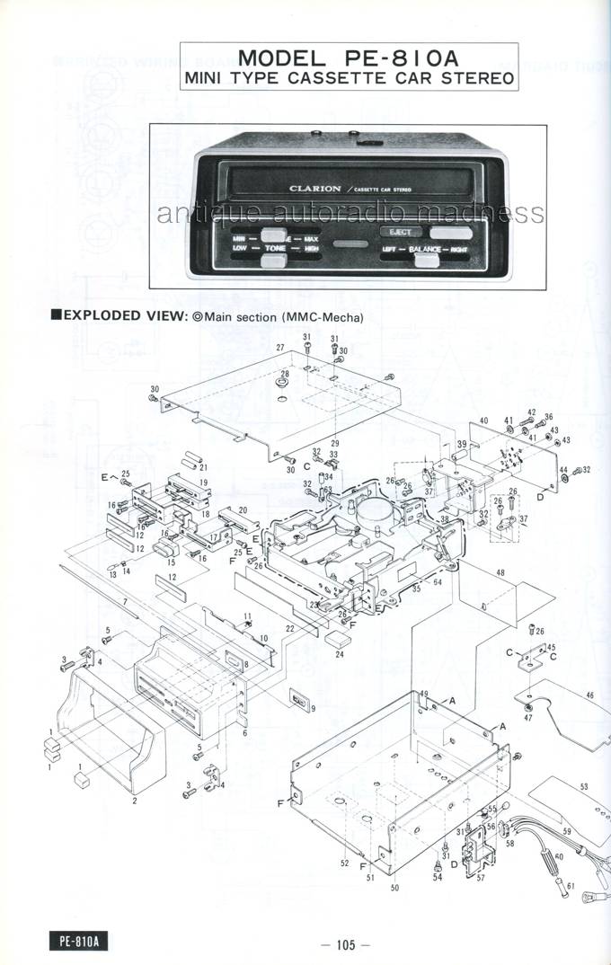 CLARION car stereo -  Technical infos - Year 1977 - PE-810A