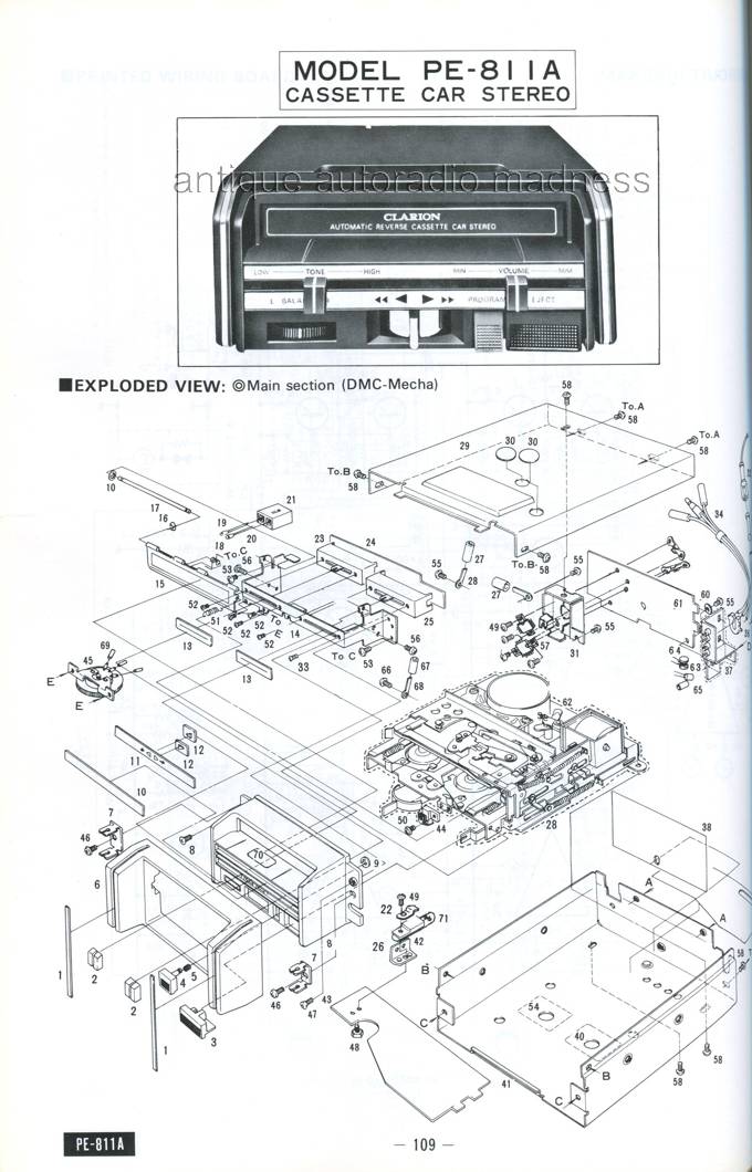 CLARION car stereo -  Technical infos - Year 1977 - PE-811A