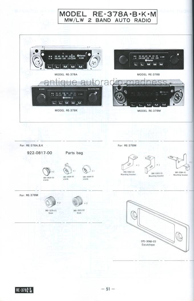 CLARION car stereo -  Technical infos - Year 1977 - RE-378A.B.K.M