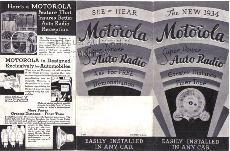 Vintage MOTOROLA Super Power Autoradio catalog - Year 1934  - 2