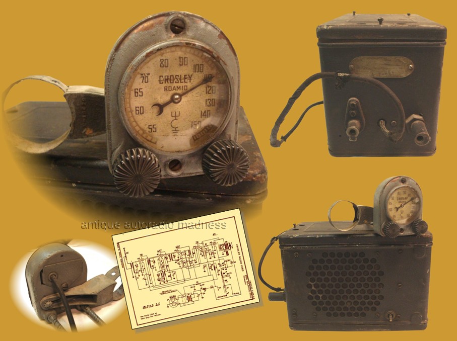 Very old CROSLEY ROAMIO car radio - Head control unit & Receiver - Mod. 5A3 - year 1935