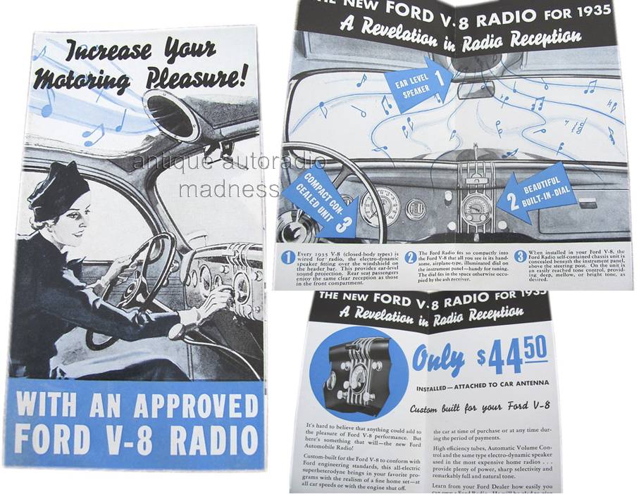 Advert. year 1935 - New FORD V8 custom built car radio