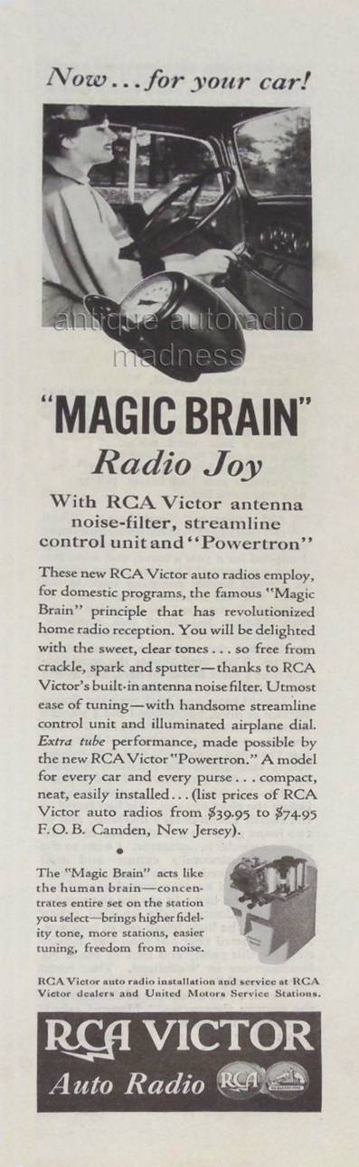 Vintage RCA car radio advert. "Magic Brain" - year 1935